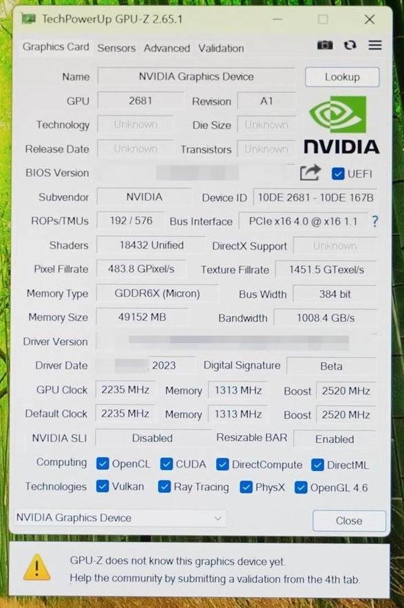 从未发布的TITAN ADA测试：满血AD102、48GB GDDR6X、双16pin供电