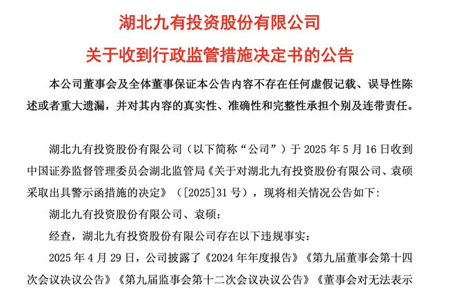 罕见公告“八连错”，董事长名字都写错了！“95后”入主*ST九有后，首份财报现多处低级错误