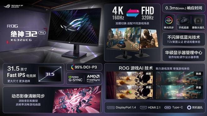华硕ROG 绝神32 Pro XG32UCG上市：双模高刷显示器，国补到手价3230元