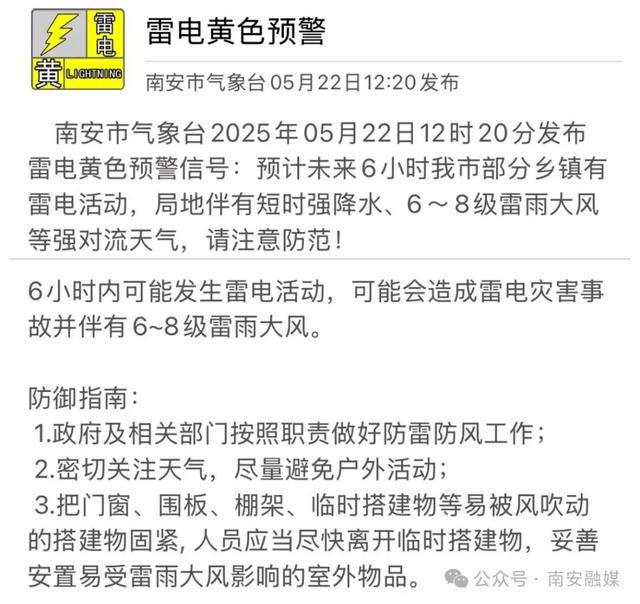 短时强降水、雷雨大风！南安发布最新预警！周末还将……