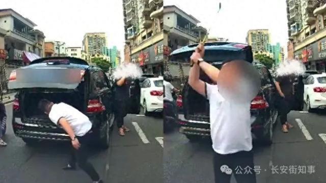 东莞一奔驰车司机别停前车后用高尔夫球杆砸车，当地警方通报