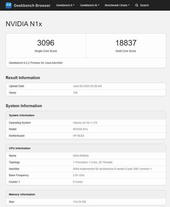 英伟达N1X基准测试成绩泄露：与R7 9800X3D相近