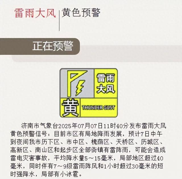 注意！局部大雨→暴雨、冰雹、短时强降水！济南发布雷雨大风黄色预警